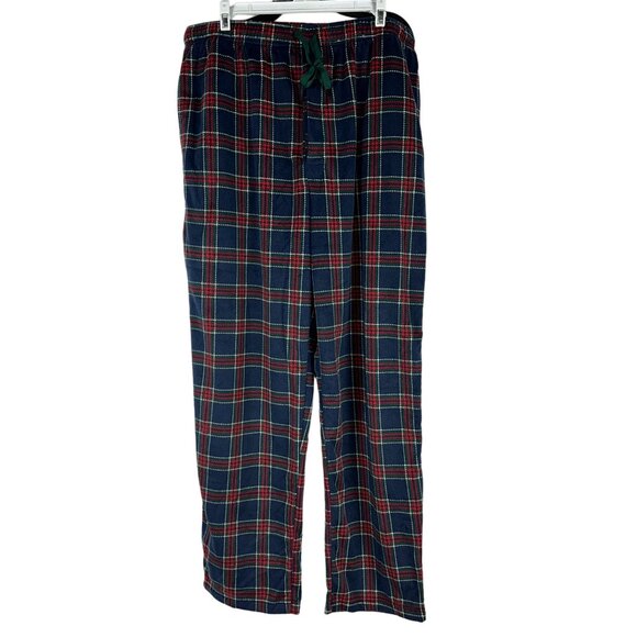St Johns Bay Mens Plaid Lounge Pants Size Large Polyester Navy Red Green Check - Picture 1 of 6